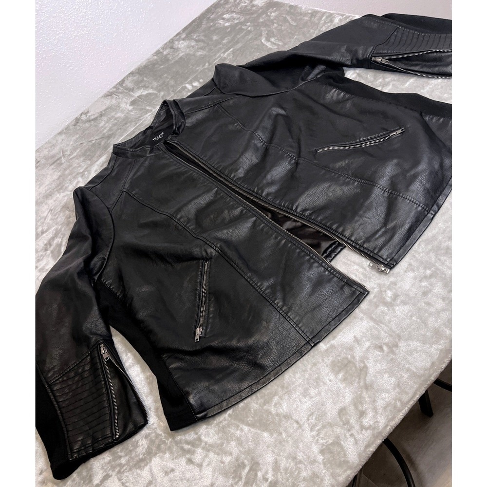 Torrid Black Faux Leather Moto Jacket Plus Size 6 Zip Pocket Minimalist Biker - Picture 8 of 16